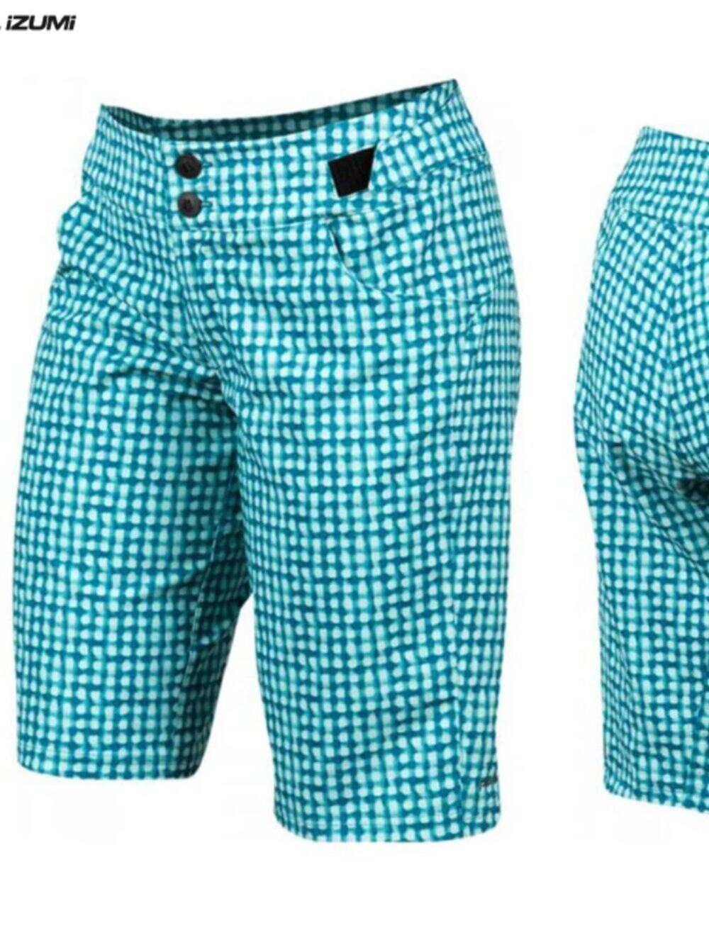 Pearl Izumi Launch Teal Glacier Gingham Print Shorts Women's Size 10 NWT